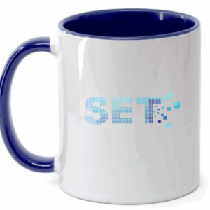 Caneca de cerâmica com alça e interior colorido